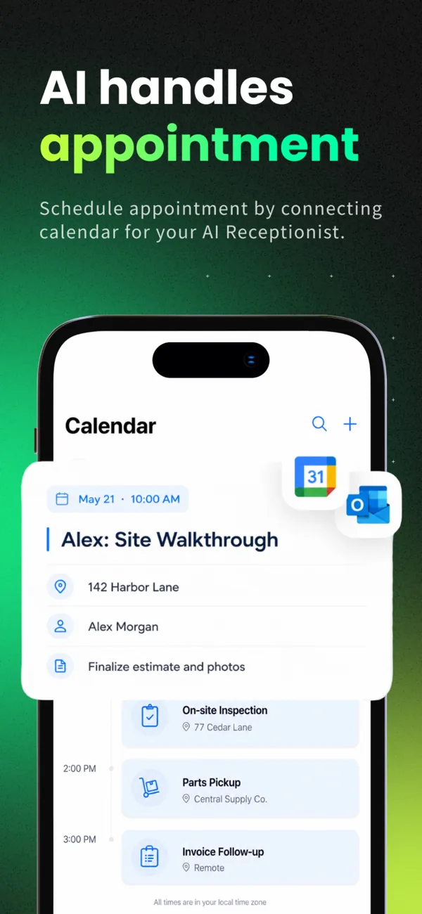 Calendar with appointments booked by the AI