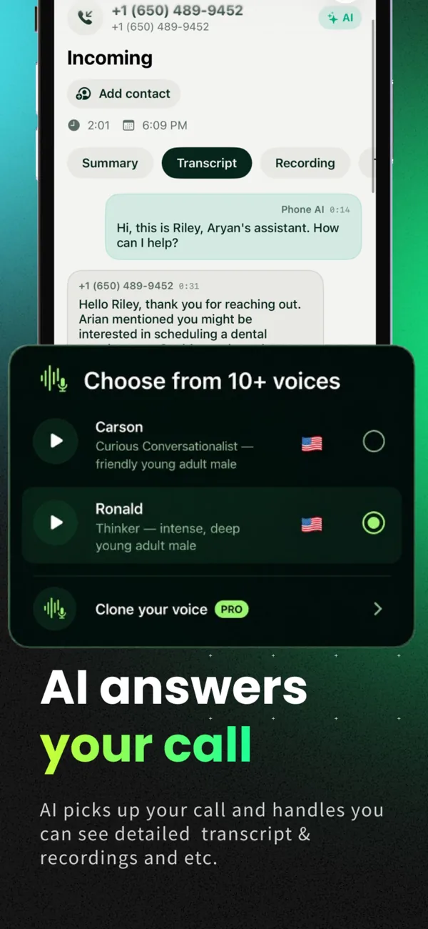 Call transcript and voice selection