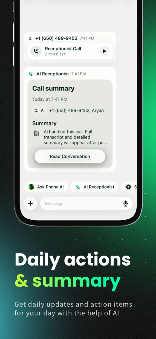 Daily call summary and actions